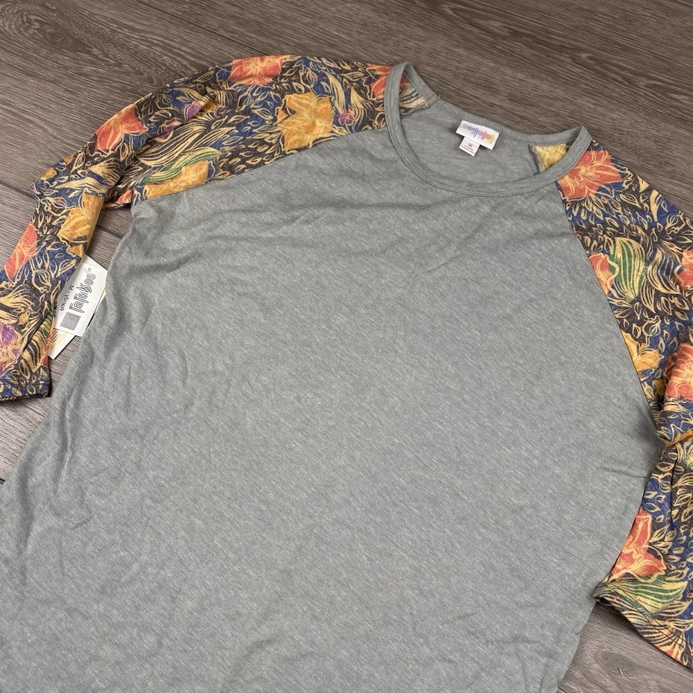 Lularoe Women's Randy 3/4 Sleeve T-Shirt Grey Multicolor Floral Medium New